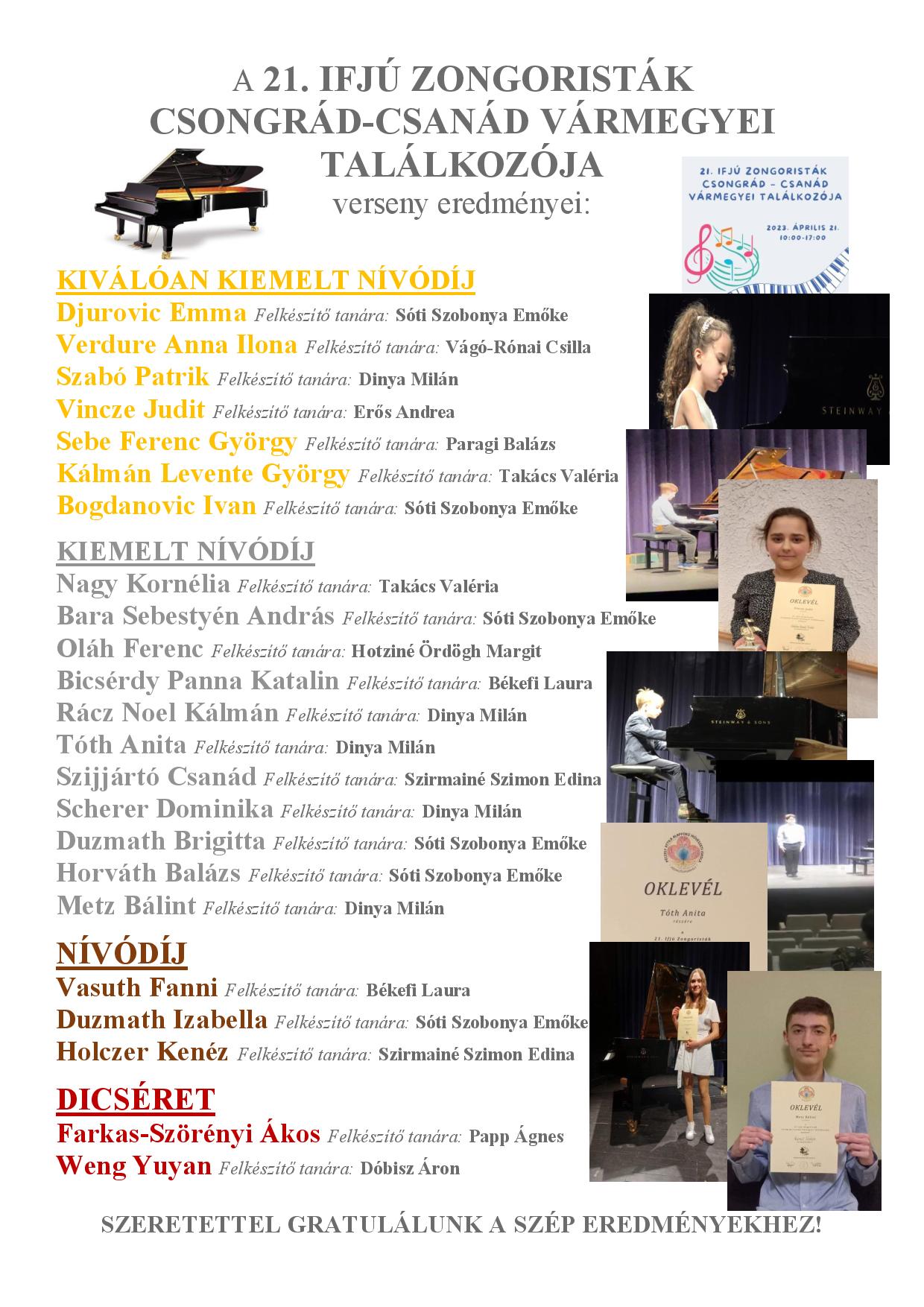 2023.04.21. - 21. Ifjú Zongoristák Csongrád-Csanád Vármegyei Találkozója-Hódmezővásárhely